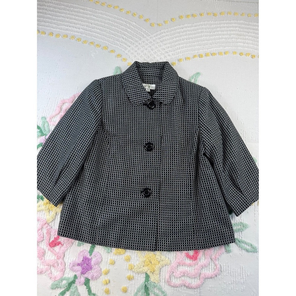 Studio‎ Works Black White Geometric Print Collar Neck 3 Button Cropped Jacket S